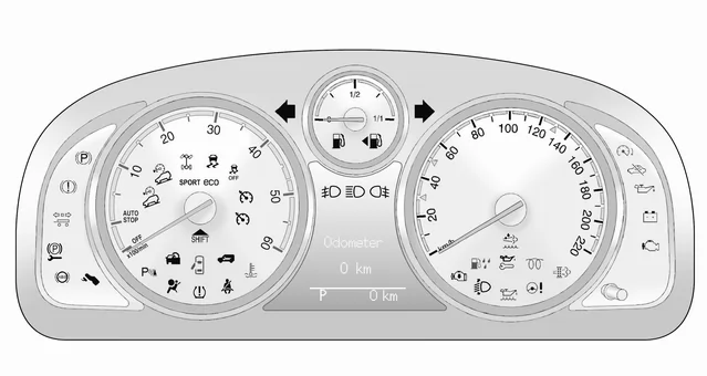 Opel Antara. Warnleuchten, Anzeige-Instrumente, Kontrollleuchten